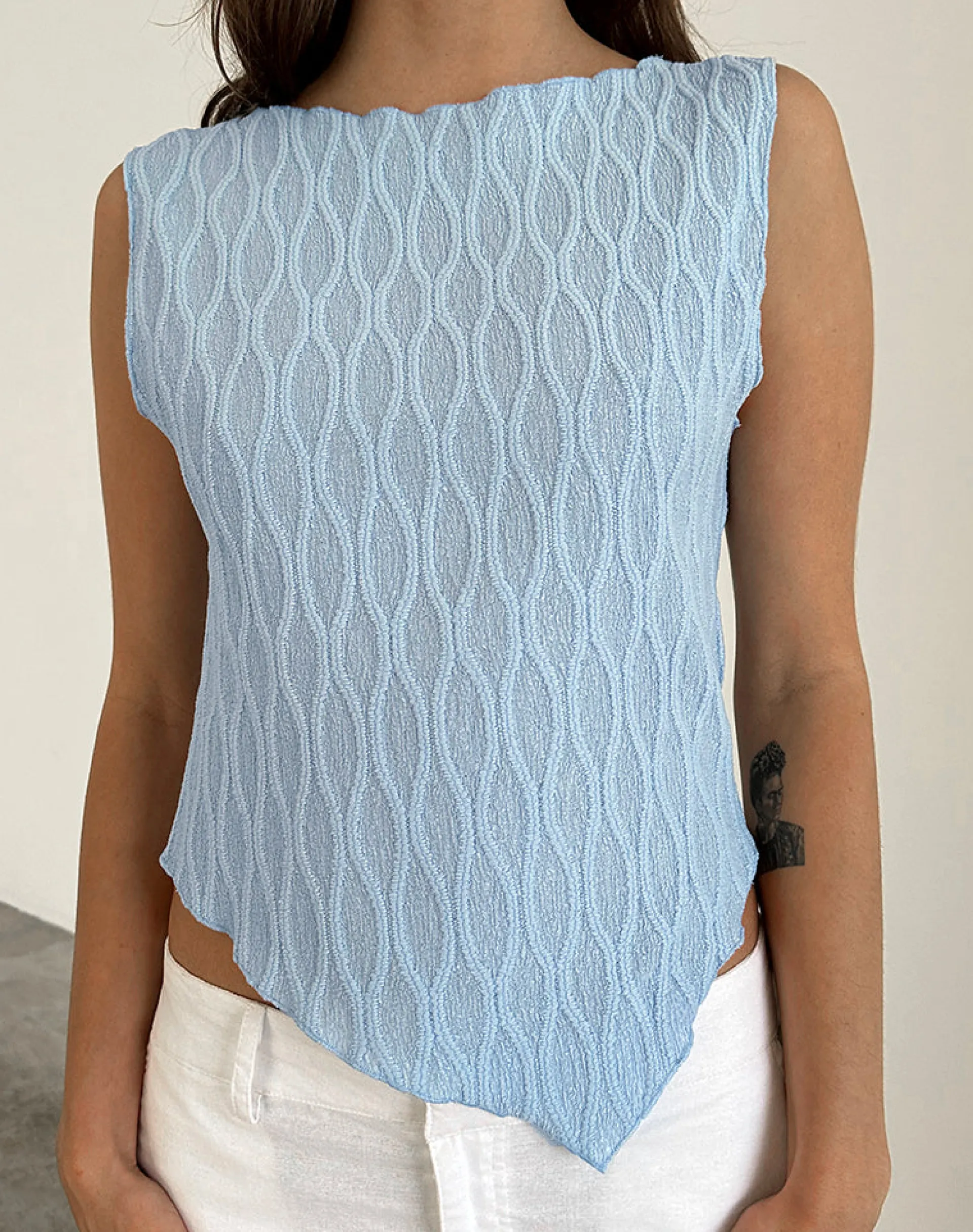 Motel Rocks Vest Tops-Etta Vest Top in Crinkle Blue CrinkleBlue
