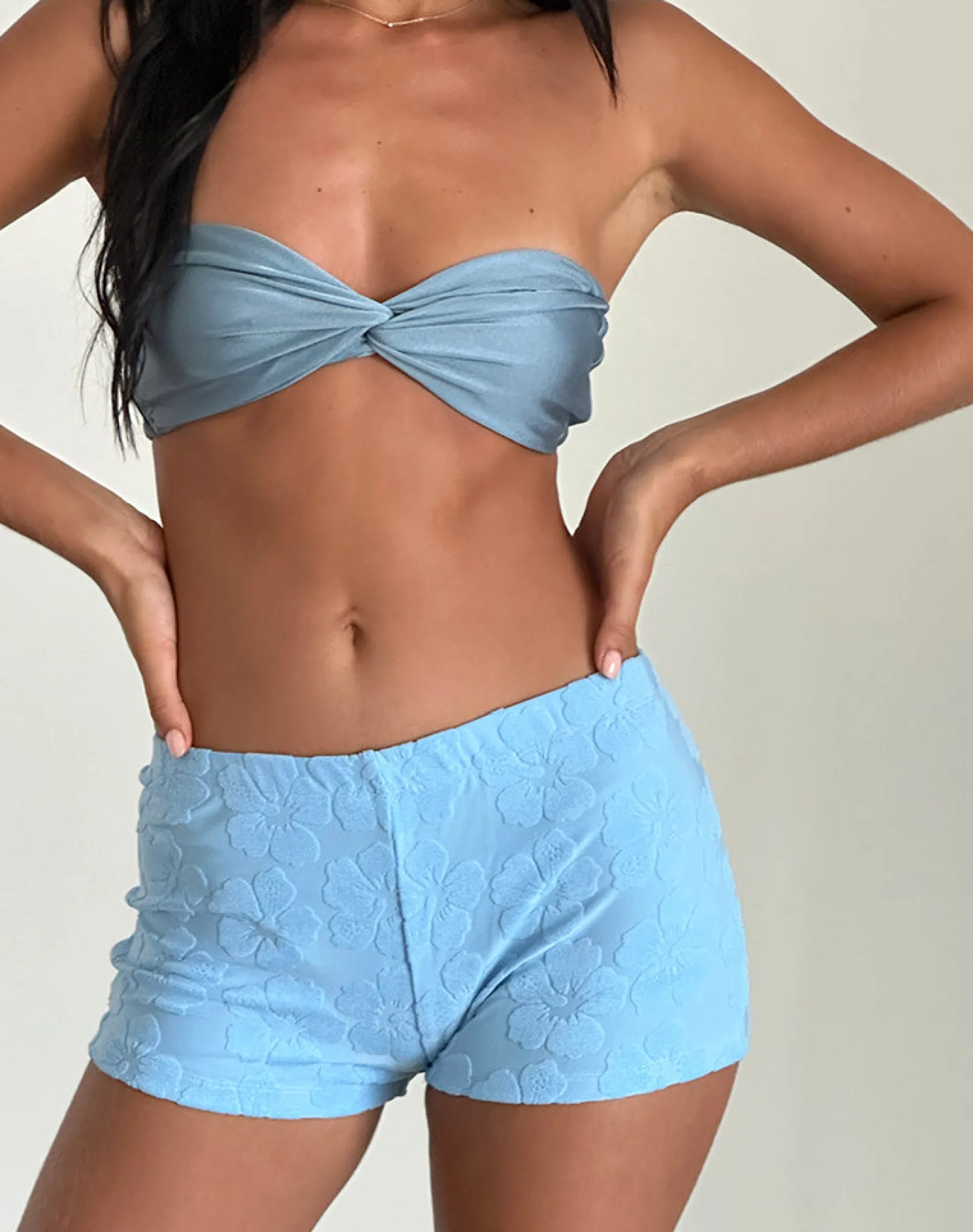 Motel Rocks Micro Shorts-Eunia Micro Shorts in Hibiscus Terry Light Blue HibiscusTerryLightBlue