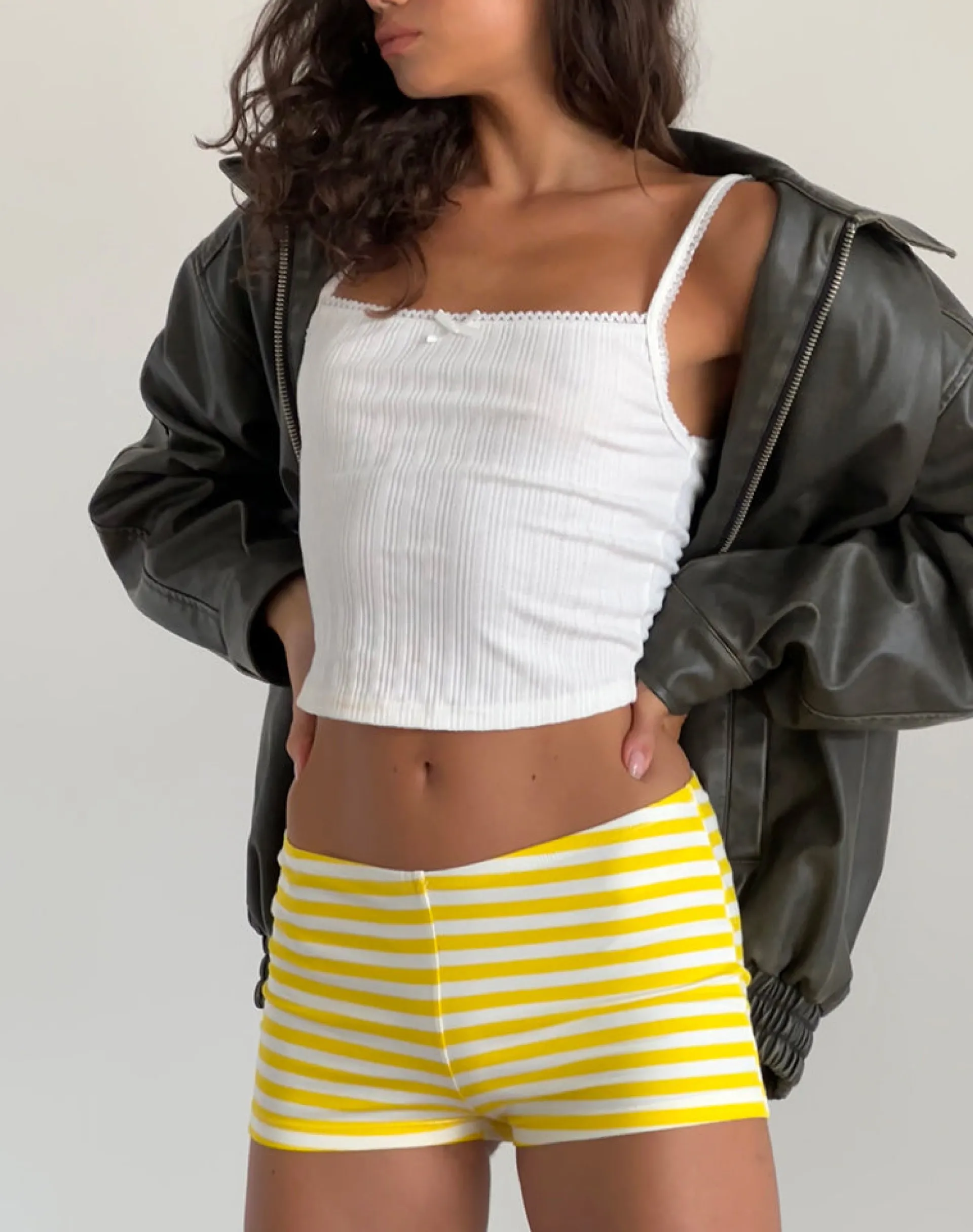 Motel Rocks Micro Shorts-Eunia Micro Shorts in Yellow and White Stripe YellowandWhiteStripe