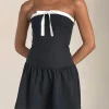 Motel Rocks Bandeau Dresses | Day Dresses-Faelas Mini Dress in Tap Shoe with Off White Bows