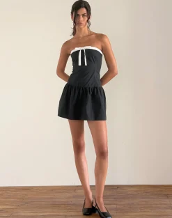 Motel Rocks Bandeau Dresses | Day Dresses-Faelas Mini Dress in Tap Shoe with Off White Bows