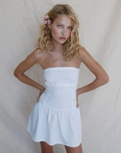 Motel Rocks Bandeau Dresses | Mini Dresses-Faelyn Bandeau Mini Dress in Poplin White