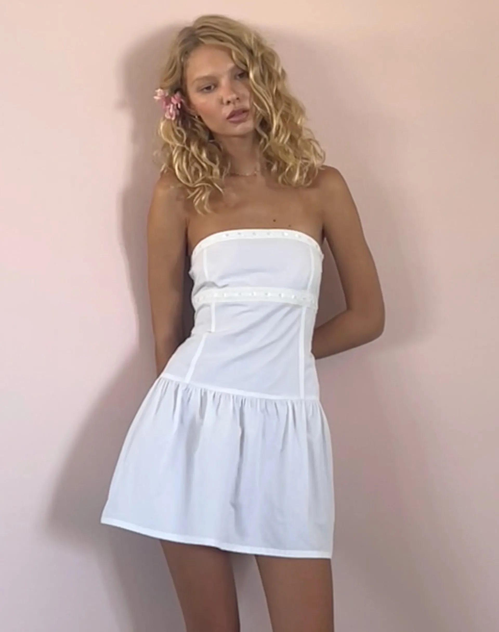 Motel Rocks Bandeau Dresses | Mini Dresses-Faelyn Bandeau Mini Dress in Poplin White