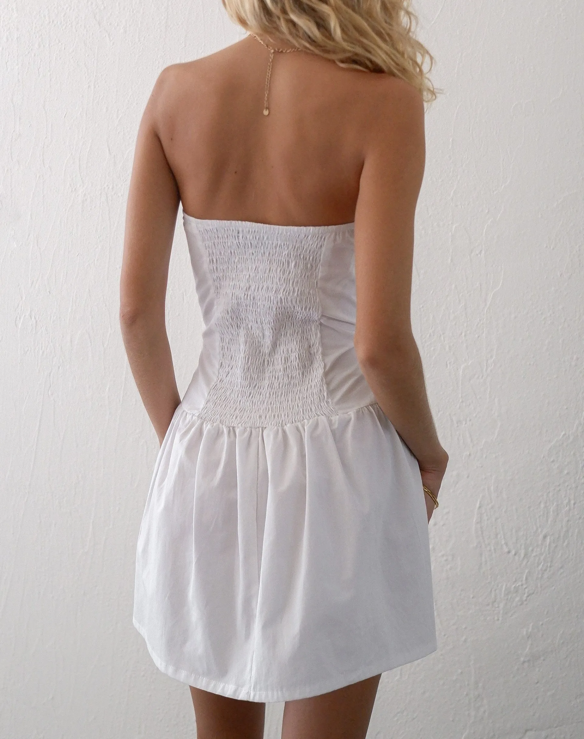 Motel Rocks Bandeau Dresses | Mini Dresses-Faelyn Bandeau Mini Dress in Poplin White