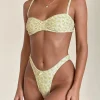 Motel Rocks Swimwear-Farida Bikini Bottom in Cluster Yellow Rose with Picot Trim ClusterYellowRosewithPicotTrim