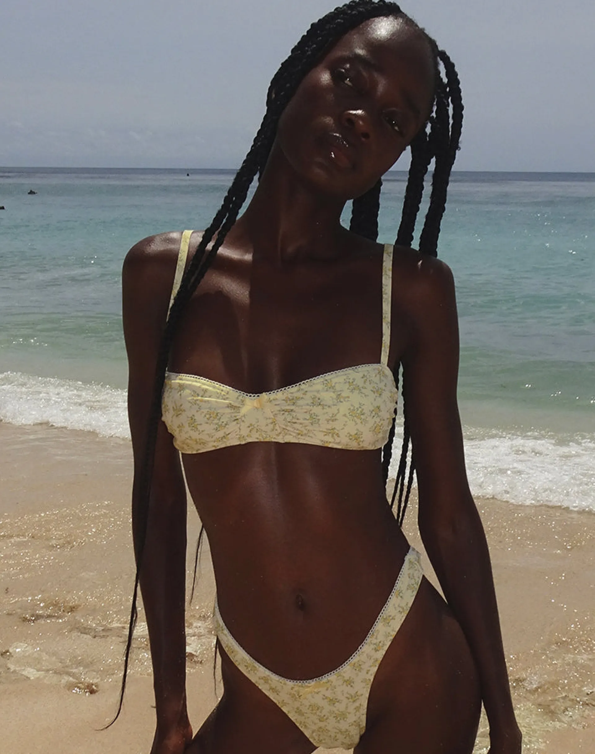 Motel Rocks Swimwear-Farida Bikini Bottom in Cluster Yellow Rose with Picot Trim ClusterYellowRosewithPicotTrim