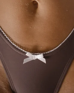 Motel Rocks Swimwear-Farida Bikini Bottom in Coffee with Picot Trim CoffeewithPicotTrim