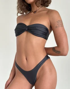 Motel Rocks Swimwear-Farida Bikini Bottom in Dark Grey DarkGrey