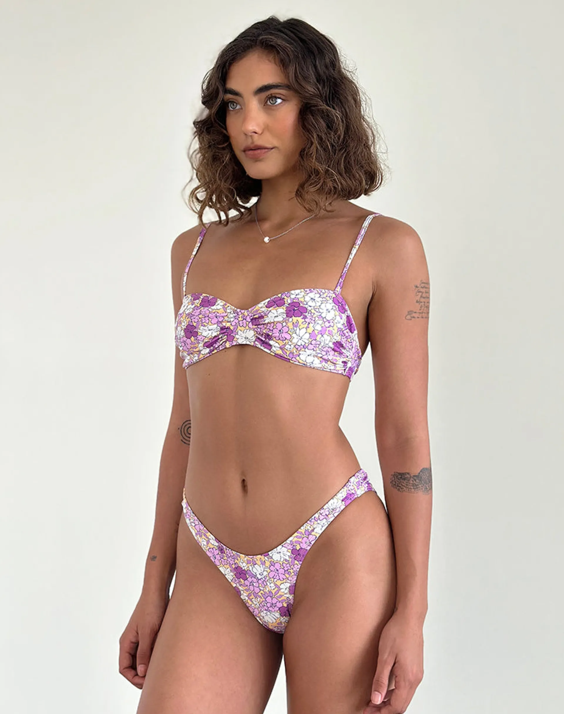 Motel Rocks Swimwear-Farida Bikini Bottoms in Bright Floral Orange and Purple BrightFloralOrangeandPurple