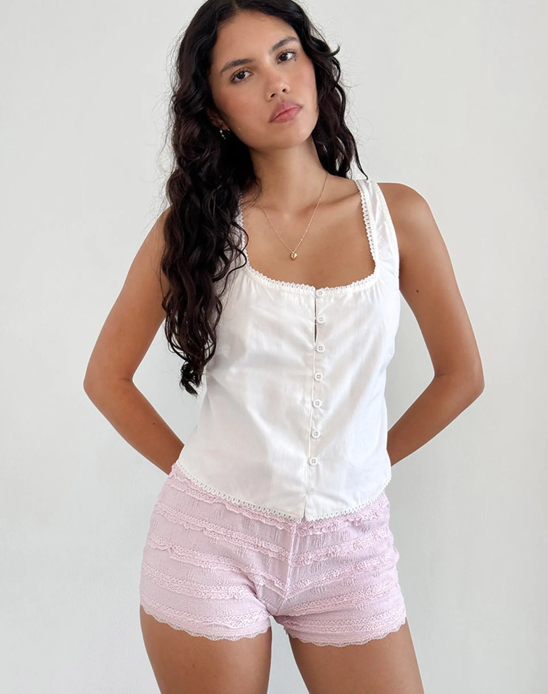 Motel Rocks Strappy Tops | Going Out Tops-Fawn Top in Poplin White PoplinWhite