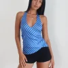 Motel Rocks Halterneck Tops | Printed Tops-Fayez Slinky Top in Blue Diagonal Stripe bluediagonalstripe