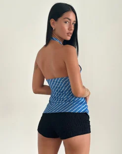 Motel Rocks Halterneck Tops | Printed Tops-Fayez Slinky Top in Blue Diagonal Stripe bluediagonalstripe