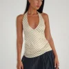 Motel Rocks Co-Ords | Halterneck Tops-Fayez Slinky Top in Yellow Diagonal Stripe YellowDiagonalStripe