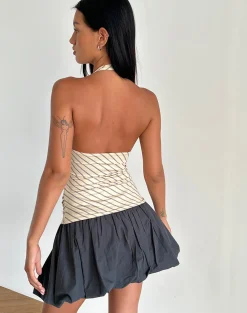 Motel Rocks Co-Ords | Halterneck Tops-Fayez Slinky Top in Yellow Diagonal Stripe YellowDiagonalStripe