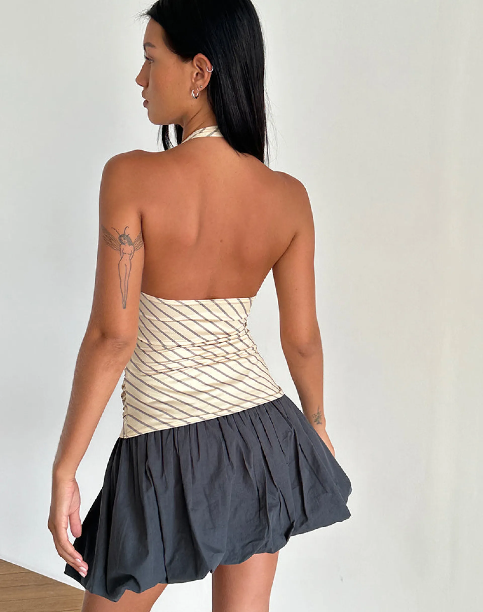 Motel Rocks Co-Ords | Halterneck Tops-Fayez Slinky Top in Yellow Diagonal Stripe YellowDiagonalStripe