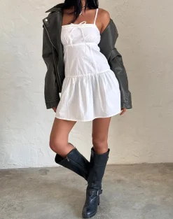Motel Rocks Day Dresses | Party Dresses-Felin Mini Dress in White Poplin