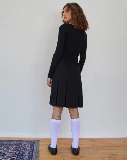 Motel Rocks Pleated Skirts | Midi Skirts-Fermi Pleated Midi Skirt in Tailoring Black
