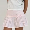Motel Rocks Tailoring | A Line Skirts-Fita Frill Bow Mini Skirt in Poplin Light Pink