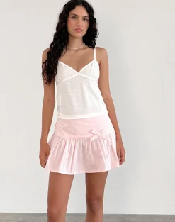 Motel Rocks Tailoring | A Line Skirts-Fita Frill Bow Mini Skirt in Poplin Light Pink