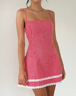 Motel Rocks Printed Dresses | Day Dresses-Flossie Mini Dress in Red Gingham