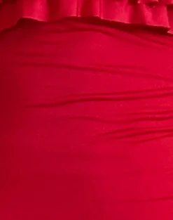 Motel Rocks Basic Tops | Bandeau Tops-Fortuna Ruffle Bandeau Top in Slinky Red