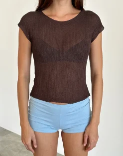 Motel Rocks Basic Tops | Tees-Francine Top in Wide Rib Knit Brown