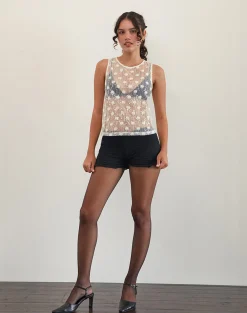 Motel Rocks Vest Tops | Sequin Tops-Franka Tank Top in Sequin Lace Ivory