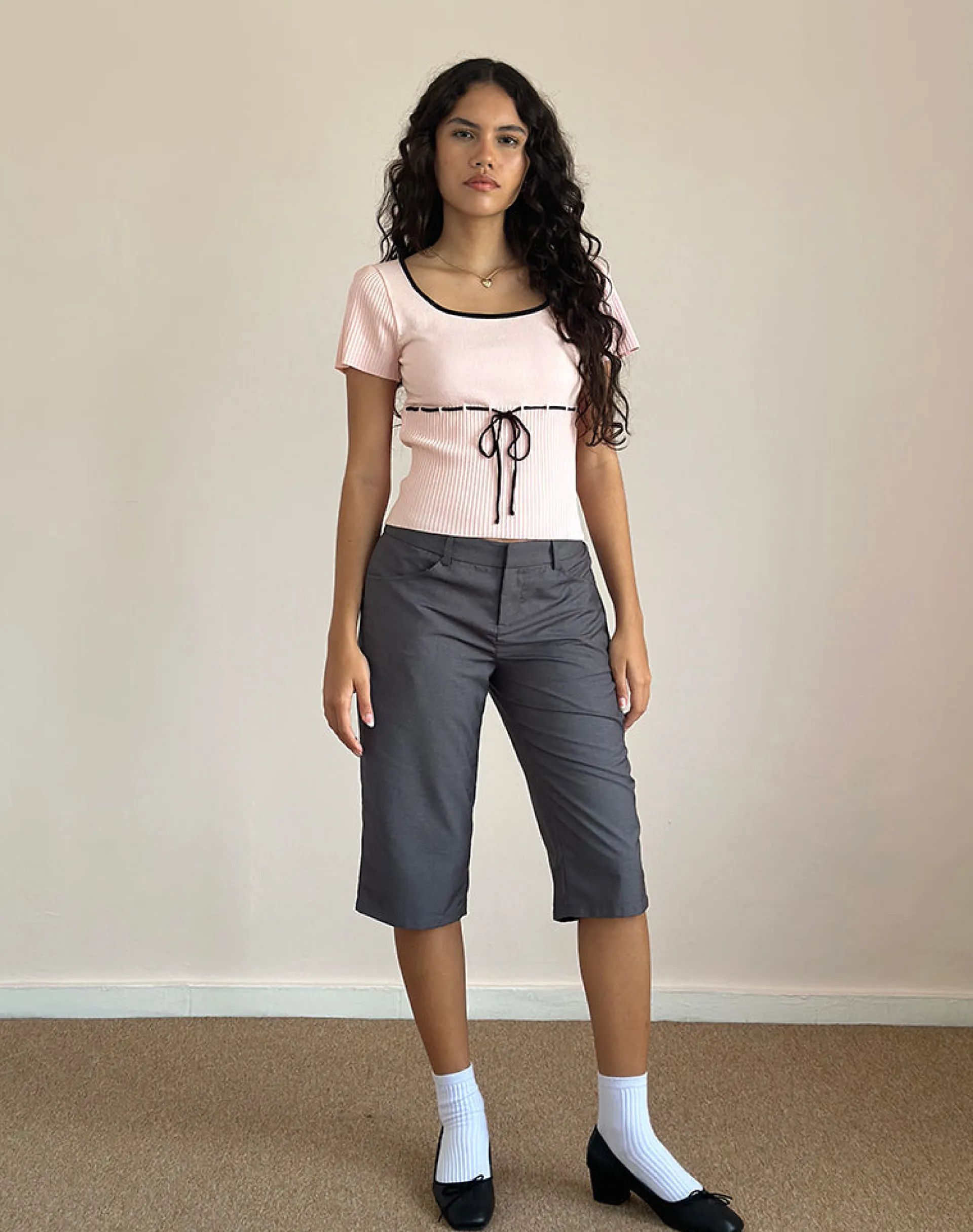 Motel Rocks Basics | Basic Tops-Frauke Top in Blush Pink with Black