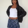 Motel Rocks Printed Skirts-Friska Mini Skirt in Blue Grey Check Mesh BlueGreyCheckMesh