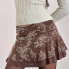 Motel Rocks Mini Skirts-Friska Mini Skirt in Floral Blooming Vines Brown FloralBloomingVinesBrown