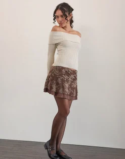 Motel Rocks Mini Skirts-Friska Mini Skirt in Floral Blooming Vines Brown FloralBloomingVinesBrown