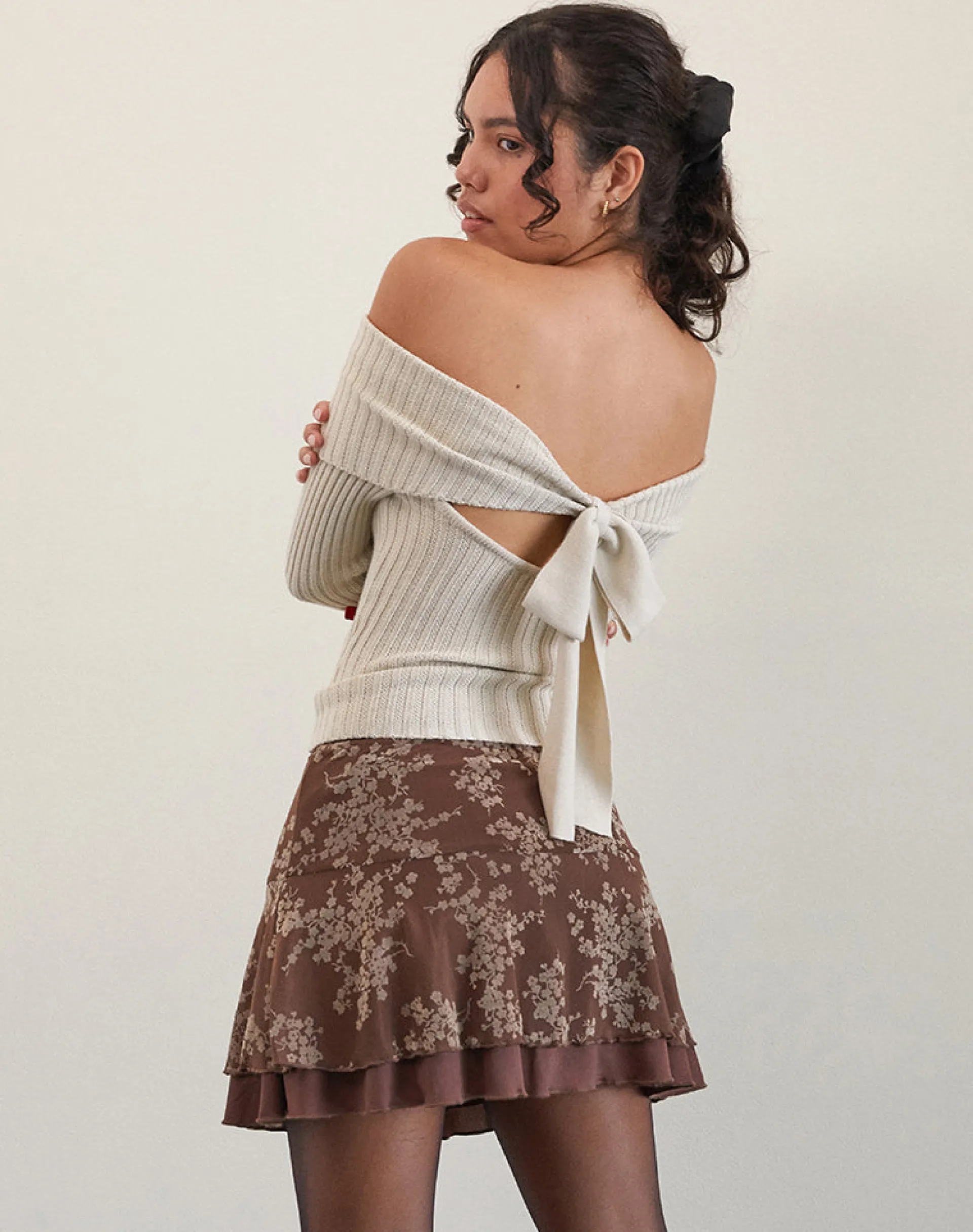 Motel Rocks Mini Skirts-Friska Mini Skirt in Floral Blooming Vines Brown FloralBloomingVinesBrown