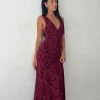 Motel Rocks Printed Dresses | Day Dresses-Gabriela Midi Dress in Botanical Flower Maroon BotanicalFlowerMaroon