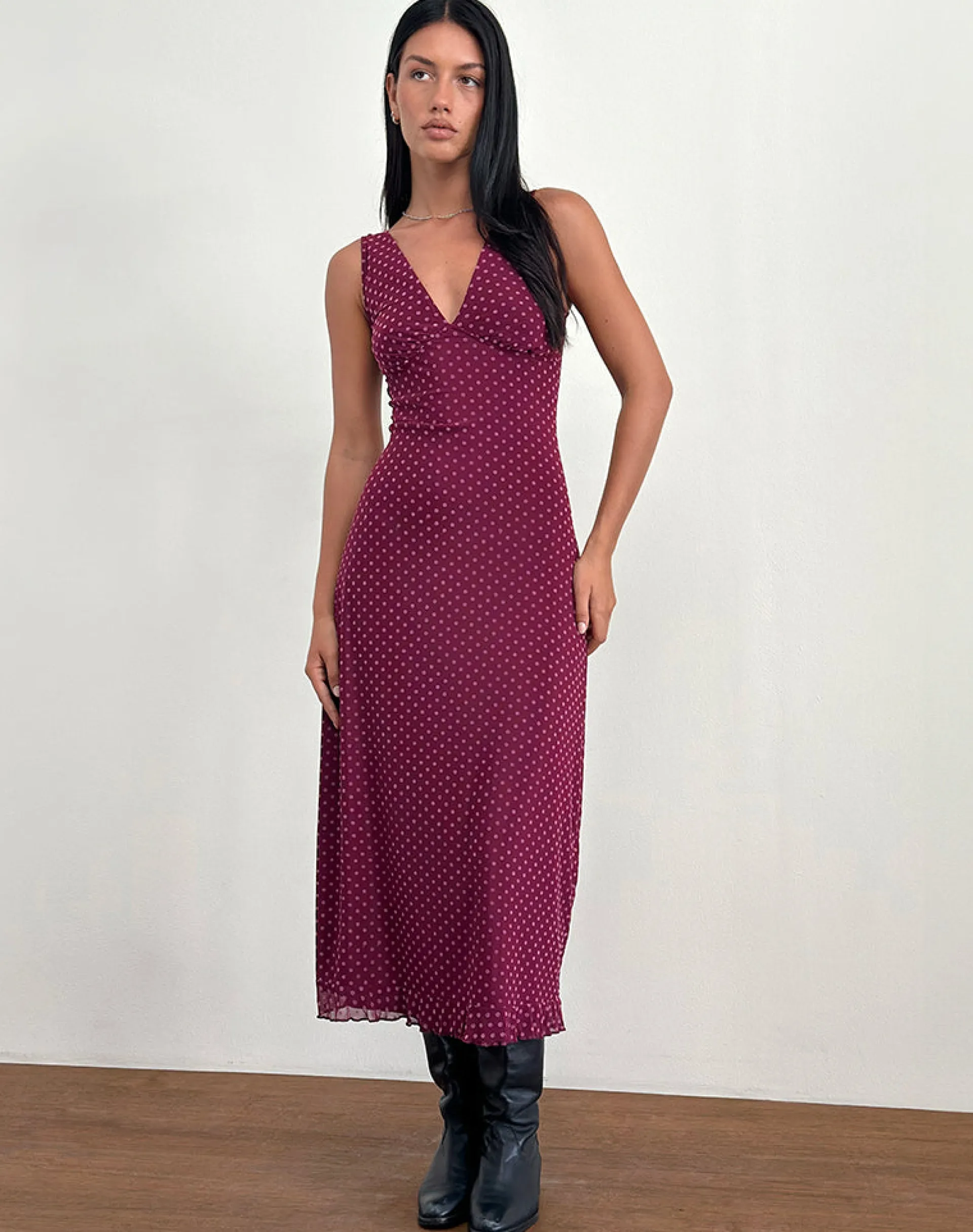Motel Rocks Printed Dresses | Day Dresses-Gabriella Dress in Basic Polka Flock Berry BasicPolkaFlockBerry