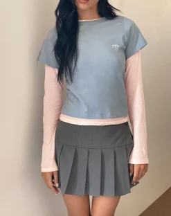 Motel Rocks Basics | Long Sleeve Tops-GALEN TOP LIGHT GREY BLUSH M EMB