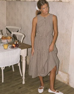 Motel Rocks Day Dresses | Midi Dresses-Galuh Smock Dress in Mini Brown Gingham
