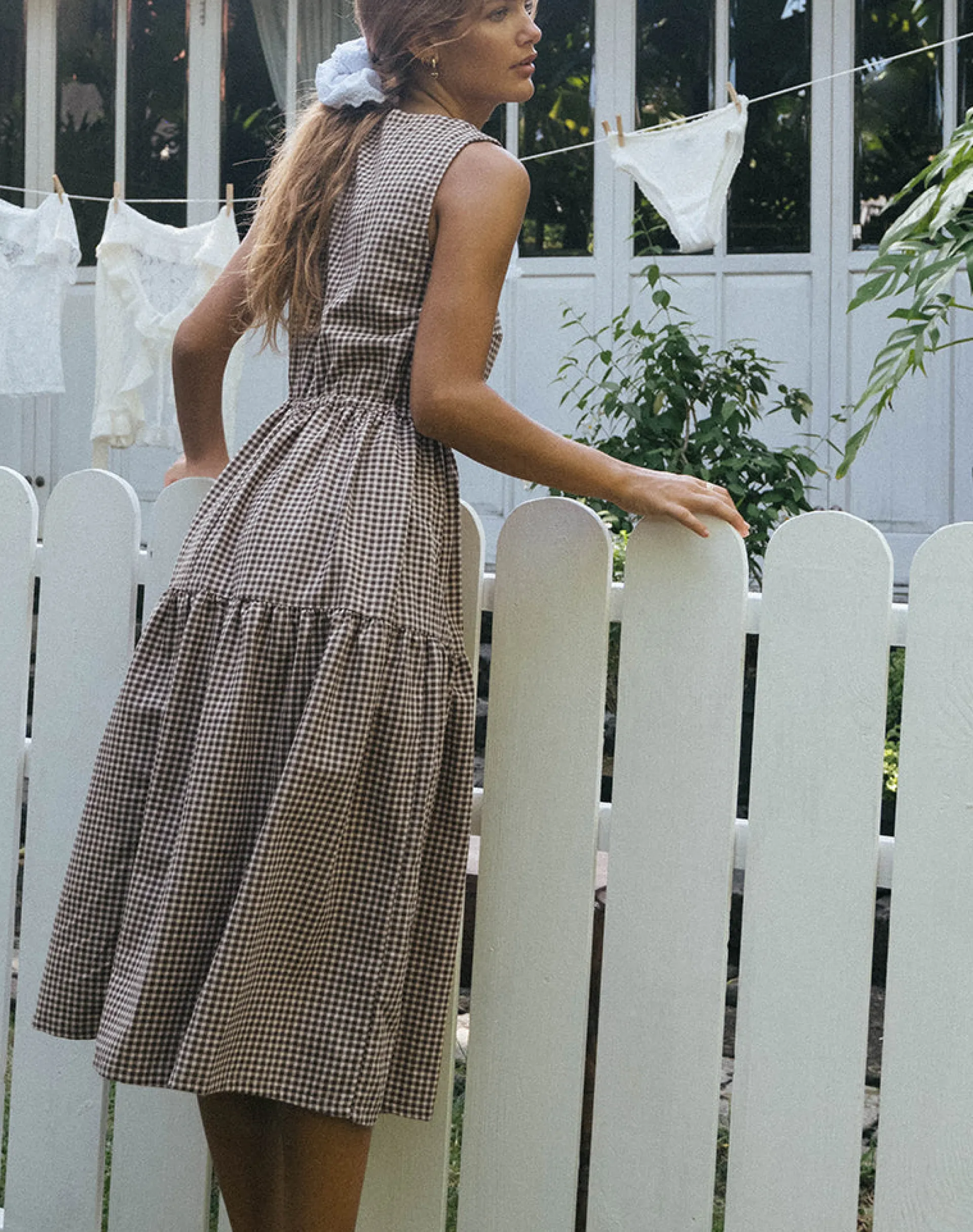 Motel Rocks Day Dresses | Midi Dresses-Galuh Smock Dress in Mini Brown Gingham