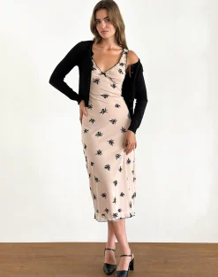 Motel Rocks Printed Dresses | Day Dresses-Gandira Midi Dress in Cluster Ditsy Floral Flock Nude