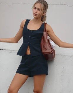 Motel Rocks Tailoring | Co-Ords-Ganita Vest in Baby Cord Navy BabyCordNavy