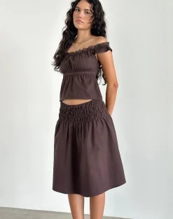 Motel Rocks Going Out Tops-Gapita Bardot Top in Poplin Deep Mahogany