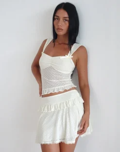 Motel Rocks Co-Ords | Mini Skirts-Gastri Mini Skirt in Ivory Polka Flock