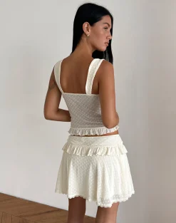 Motel Rocks Co-Ords | Mini Skirts-Gastri Mini Skirt in Ivory Polka Flock