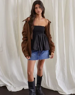 Motel Rocks Bandeau Tops | Going Out Tops-Gaux Puffball Shirred Bandeau Top in Black