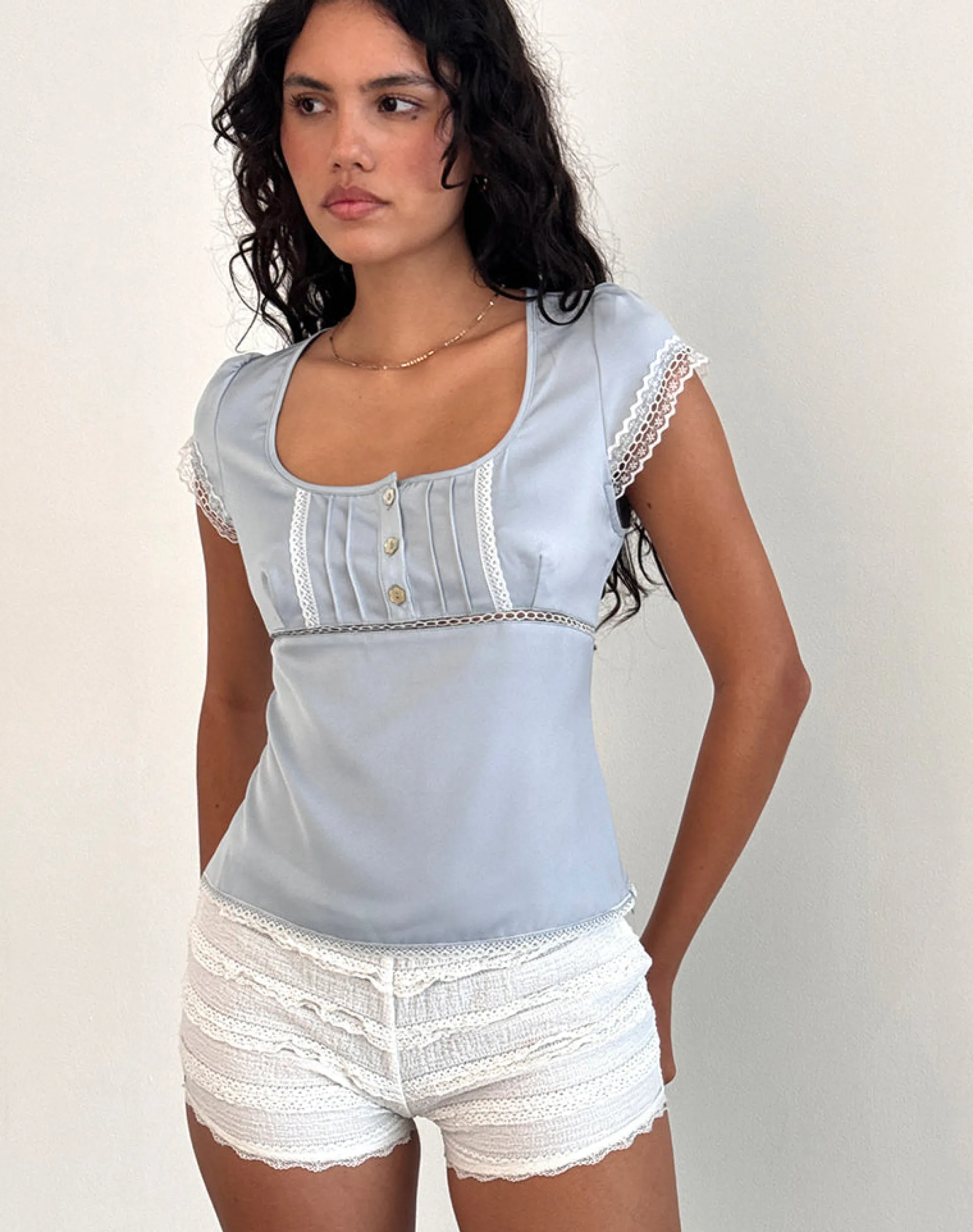 Motel Rocks Corset Tops | Going Out Tops-Gavrilla Top in Satin Baby Blue