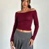 Motel Rocks Basics | Basic Tops-Gavya Bardot Long Sleeve Top in Burgundy