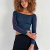 Motel Rocks Basics | Basic Tops-Gavya Bardot Long Sleeve Top in Navy with Adrenaline Red Stripe NavywithAdrenalineRedStripe