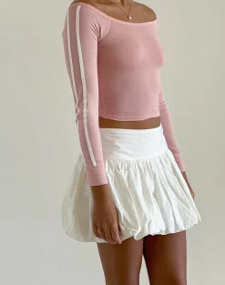 Motel Rocks Basic Tops | Long Sleeve Tops-Gavya Bardot Long Sleeve Top in Pink Lady with White Stripe PinkLadywithWhiteStripe