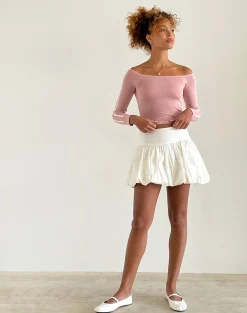 Motel Rocks Basic Tops | Long Sleeve Tops-Gavya Bardot Long Sleeve Top in Pink Lady with White Stripe PinkLadywithWhiteStripe
