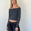 Motel Rocks Basics | Basic Tops-Gavya Long Sleeve Bardot Top in Ocean Storm Jersey OceanStormJersey