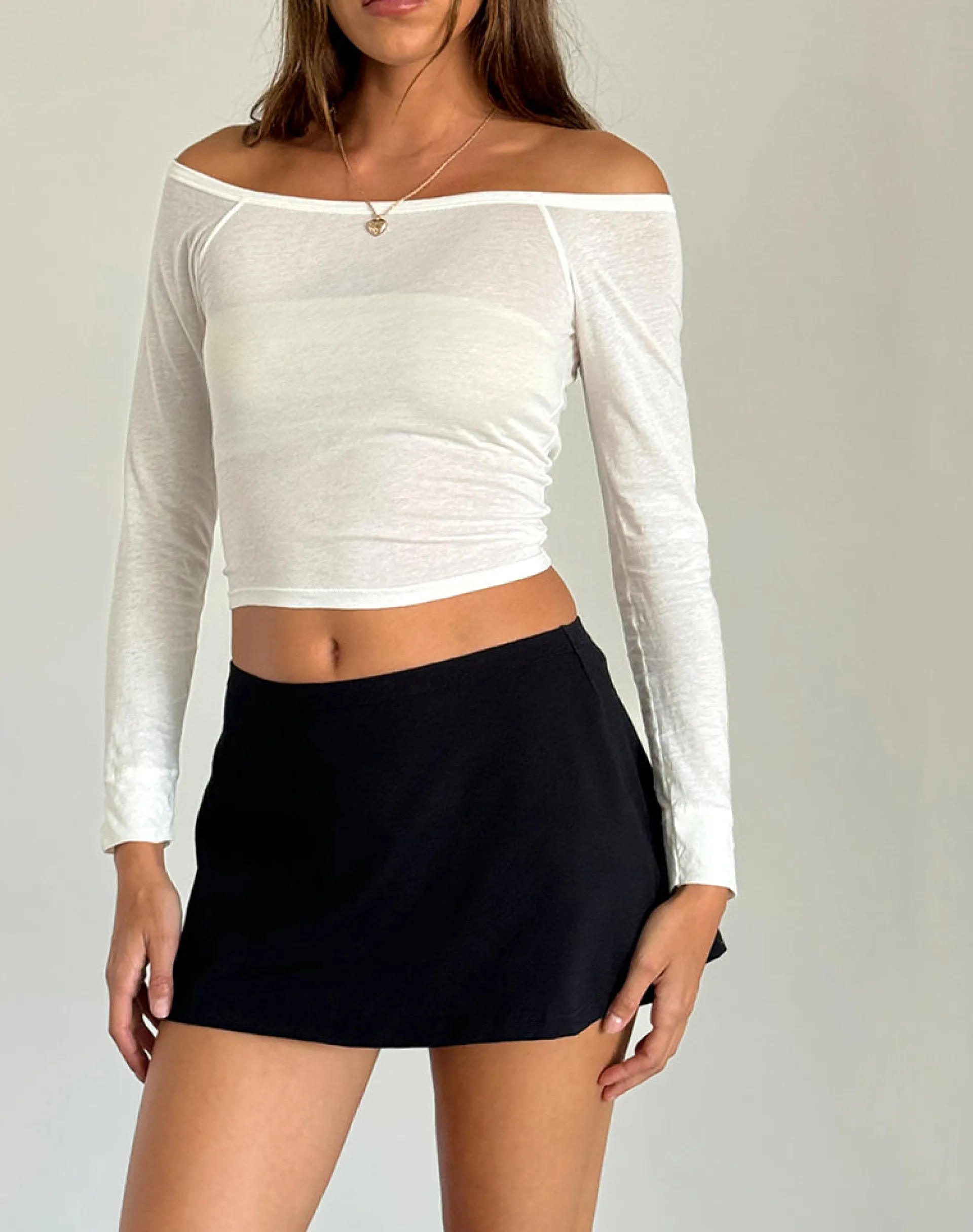 Motel Rocks Basics | Long Sleeve Tops-Gavya Long Sleeve Bardot Top in Off White offwhite